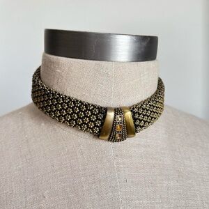 Vintage-Inspired Gold Beaded Choker Necklace